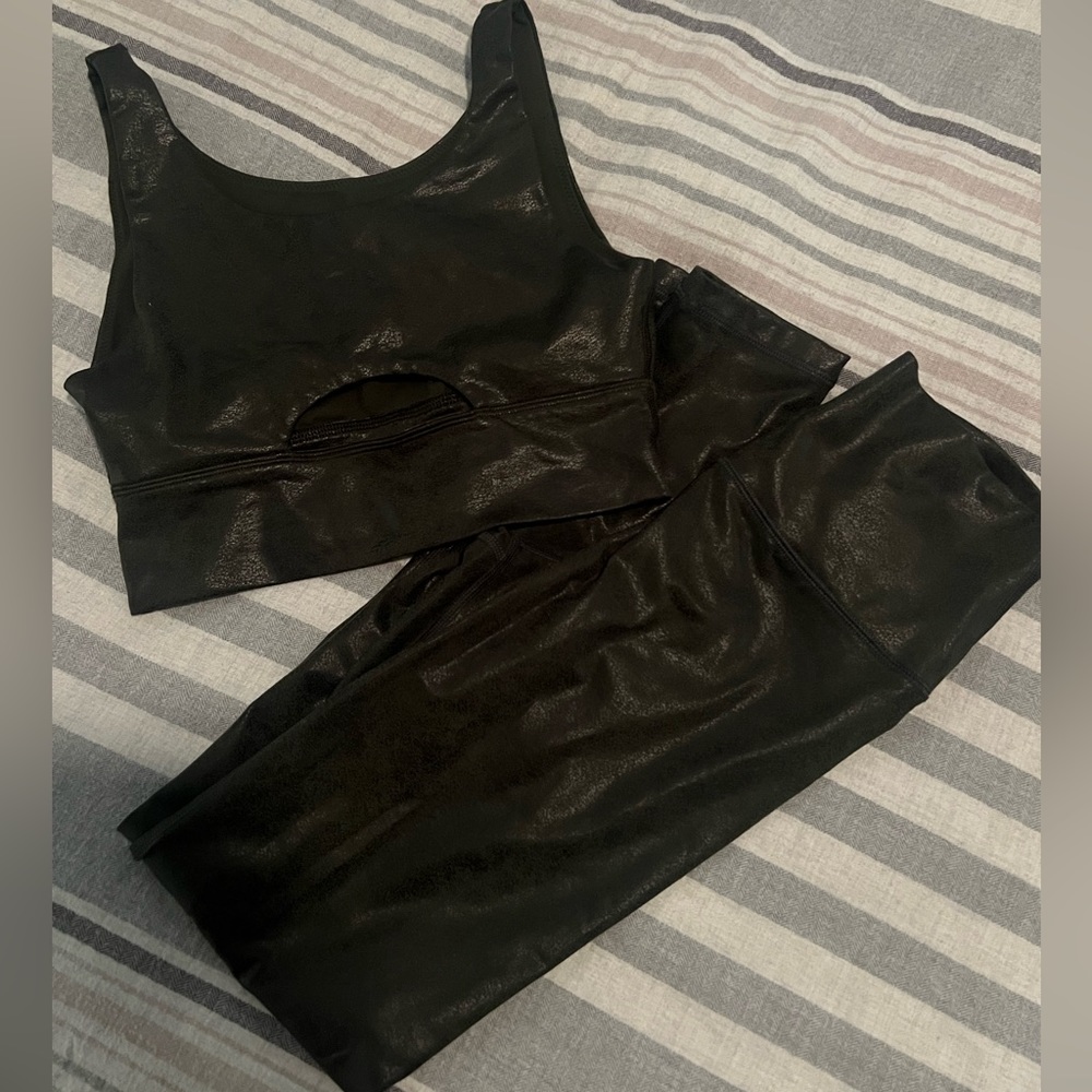 Two piece pleather set-Forest Green